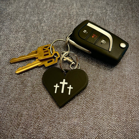 3 Crosses Heart Keychain
